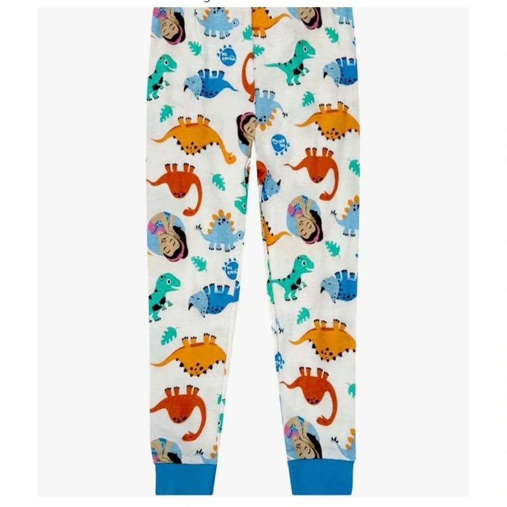 Ms. Rachel Kids 4-Piece Pajama Set Sleepy Saurus Dinosaur GinghamBlue Multicolor